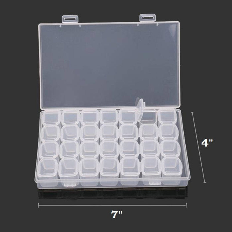 Bead Container, 28 Slots Clear Plastic Empty Storage Box, Nailart Rhinestone Tools, Jewelry Beads Display Storage Box, Case Organizer Holder