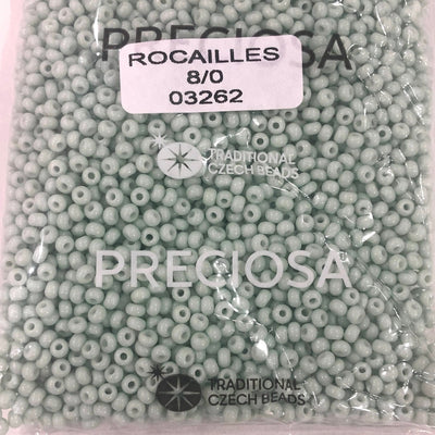 Preciosa  Seed Beads 8/0 Rocailles- Round Hole-100 Gr, 03262  Green 1 Dyed Chalk White