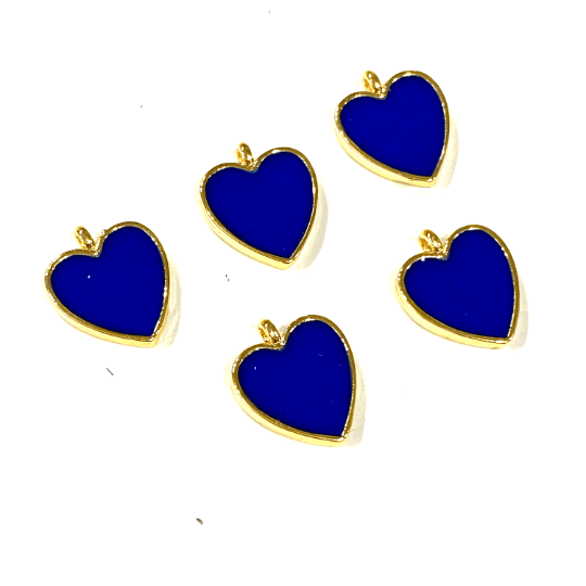 24Kt Gold Plated Cobalt Enamelled Heart Charms, 5 pcs in a Pack