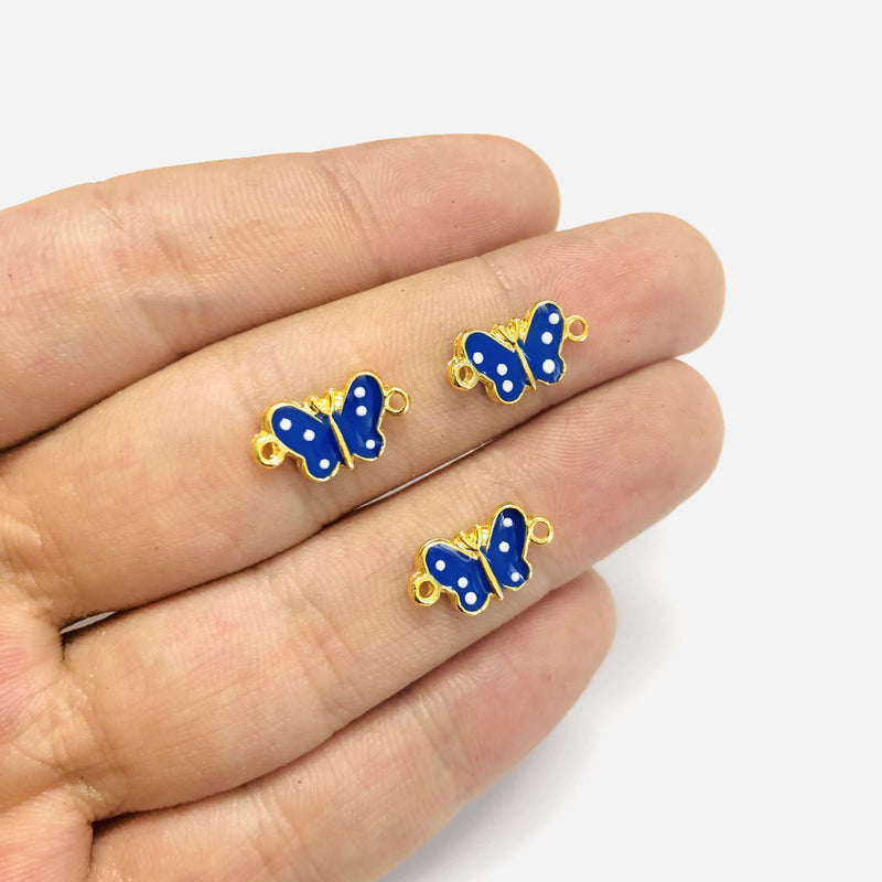 24Kt Gold Plated Navy Enamelled Butterfly Connector Charms, 3 pcs in a Pack