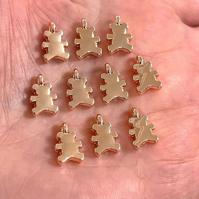 Rose Gold Plated Teddy Bear Charms, 10 pcs in a pack