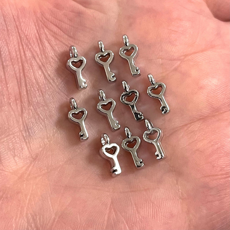 Silver Plated Key Charms, 10 pcs in a pack