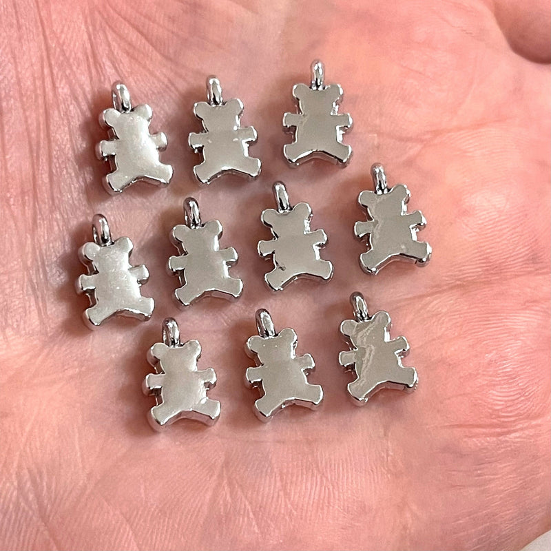 Silver Plated Teddy Bear Charms, 10 pcs in a pack