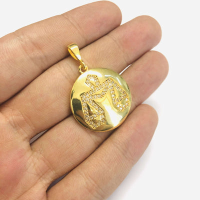 24Kt Gold Plated Brass Zirconia Zodiac Horoscope Sign, Constellation Medallion Pendant,  Celestial Astrology Charm for Necklace